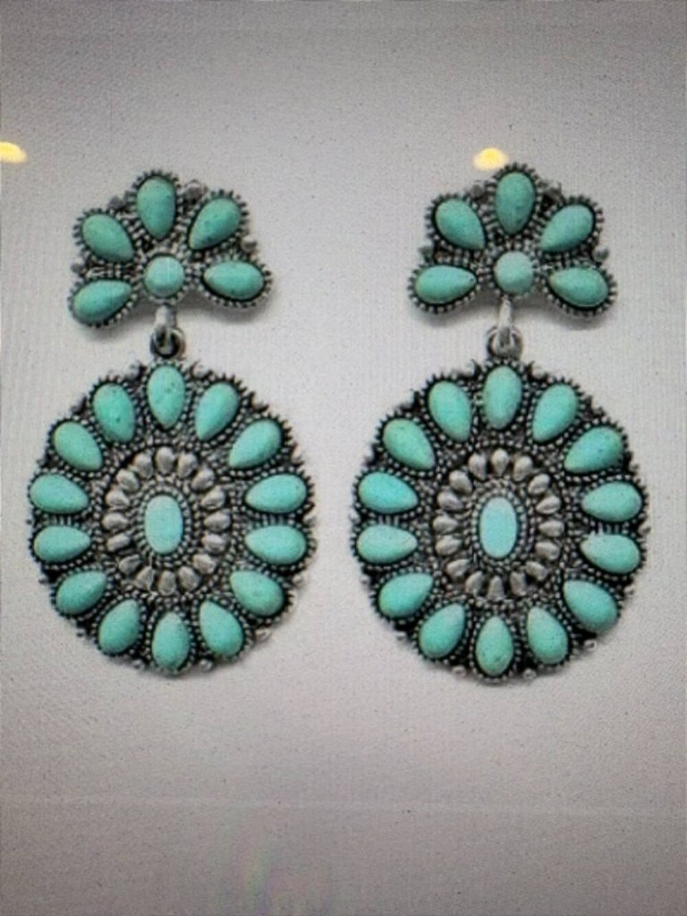 Tipi Western Turquoise Concho Dangle Earrings